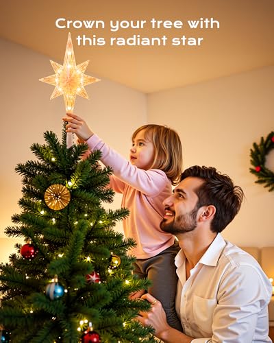 Christmas Tree Topper Star Lighted 3D Pentagram with 10 Bulbs Plug In G721