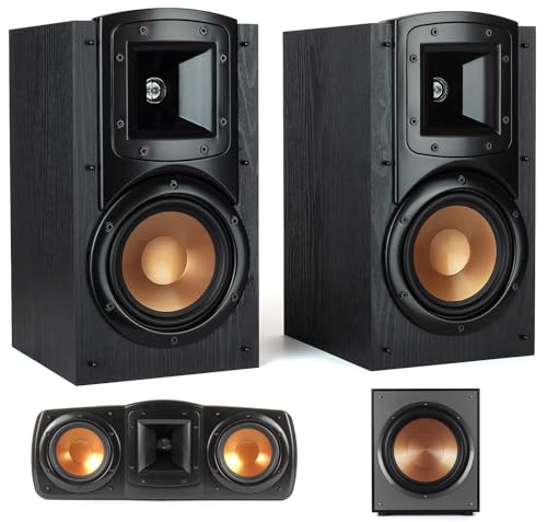 Klipsch B-200-BLACK Synergy Black Label Bookshelf Speakers with a C-200-BLACK Center Channel Speaker and a SUB-120-BLACK Subwoofer Speaker (2020)