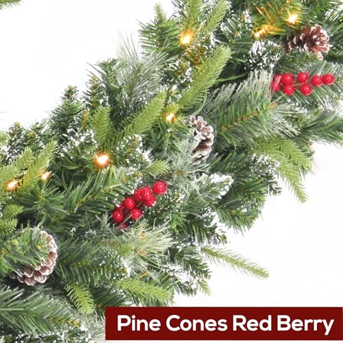 Pre-Lit Artificial Christmas Garland with Dual Color LED Lights and Timer A483