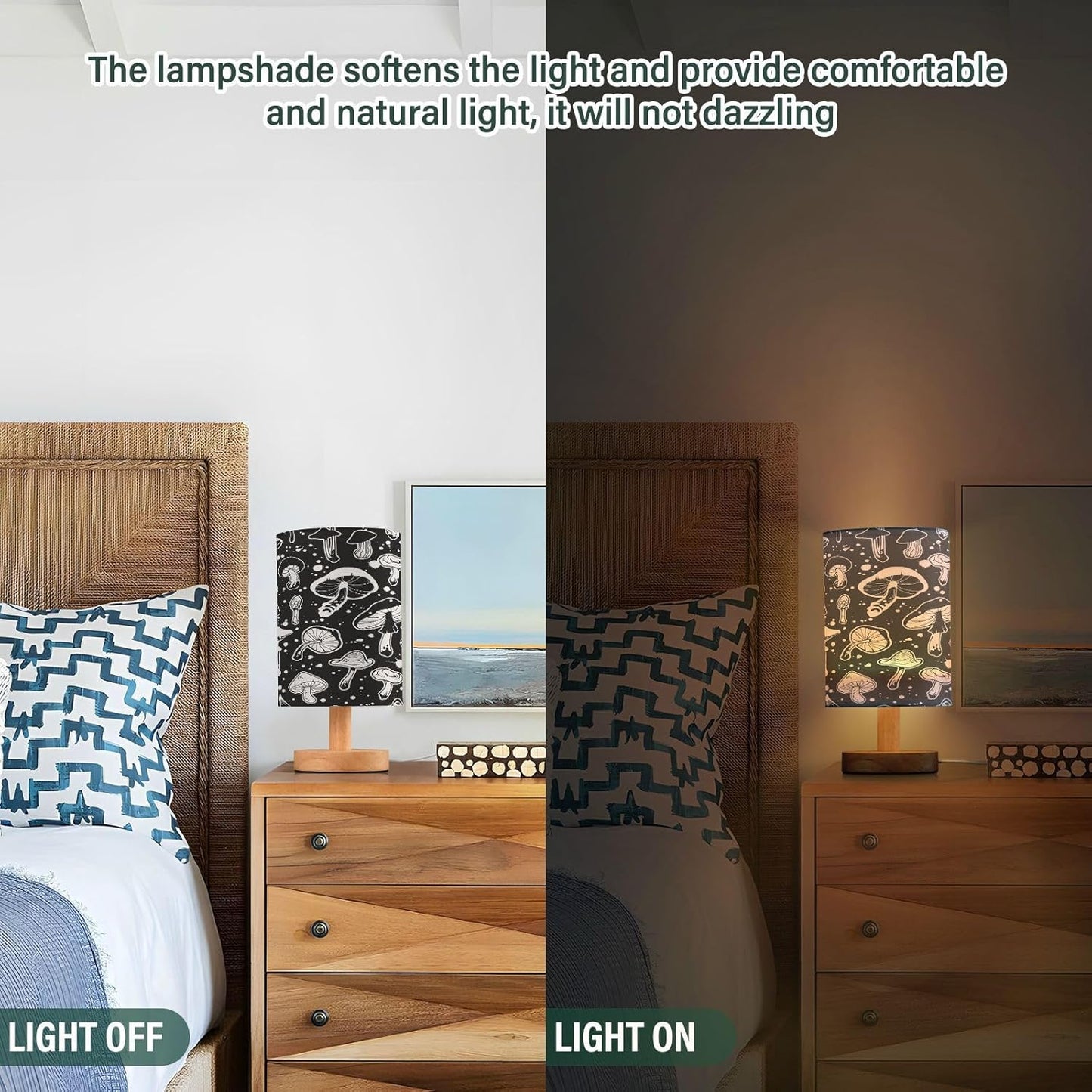 Mushroom Bedside Table Lamp with USB Port, Eye-Care LED Reading Light C86584