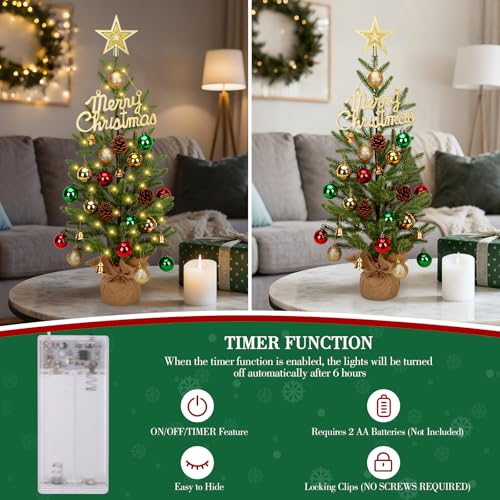 24-inch Tabletop Christmas Tree with 30 LED Lights and 26 Ornaments Z769665