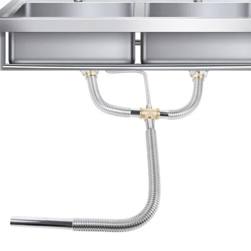 Flexible Pipe Sink Double Bowl Drain Hose Tube Kitchen Bathroom Silver Anti-odor