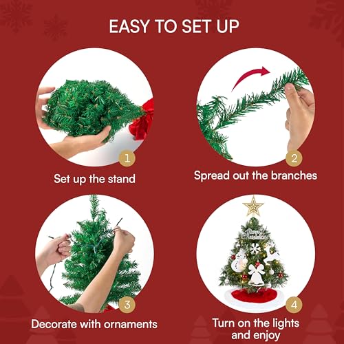 24" Mini Christmas Tree Tabletop Set with LED Lights and Ornaments V8406