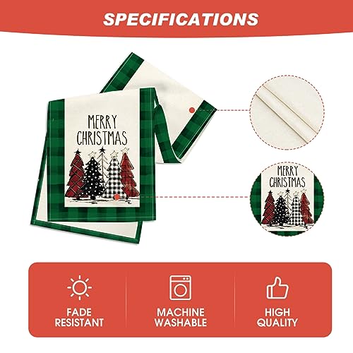 Buffalo Plaid Christmas Trees Table Runner, Winter Holiday Kitchen Dining Decor, 13 x 108 Inch A940