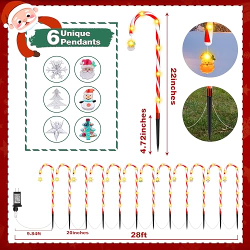 Solar Candy Cane Lights, 12-Piece Outdoor Pathway Set, 8 Modes V601