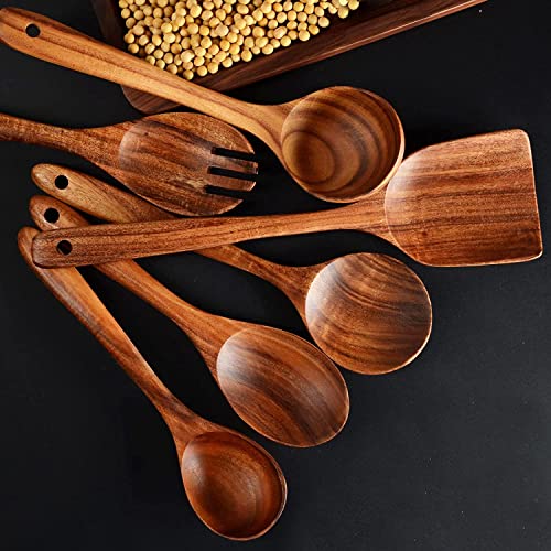 Christmas Wooden Spoons for Cooking, 10 Pcs Natural Teak Kitchen Utensils Set S557967