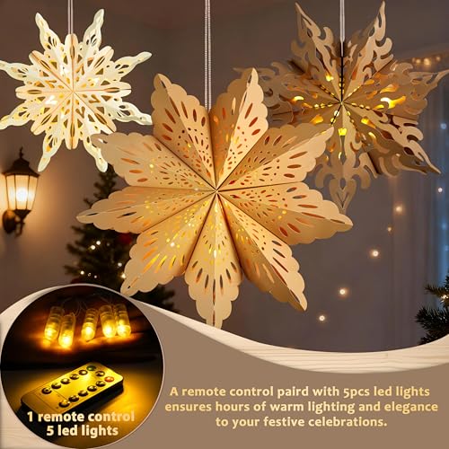 Christmas Paper Snowflake Lanterns with LED Lights for Holiday Party Decor Q23741