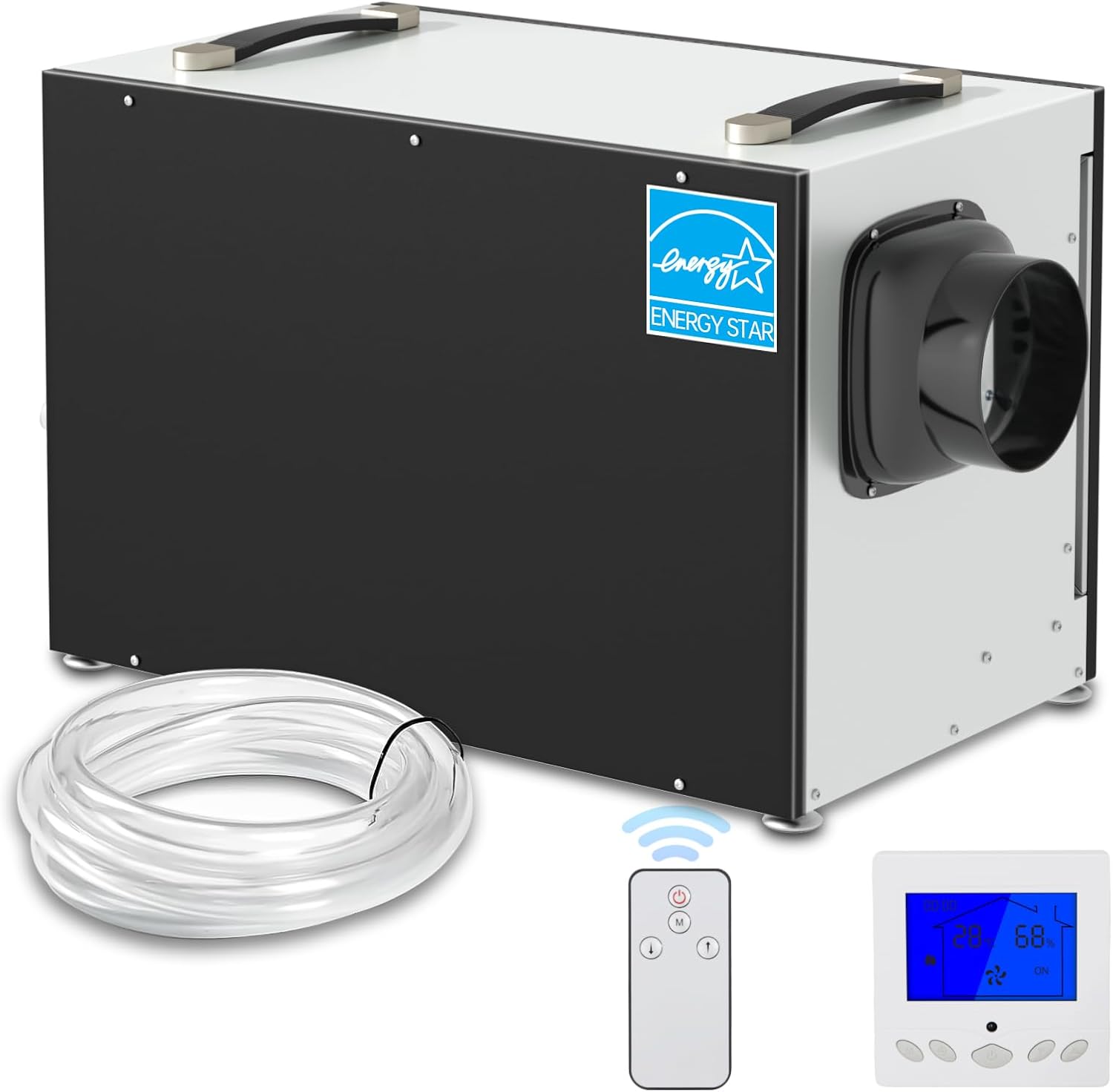 Crawl Space Dehumidifier,145 Pint Energy Star Commercial Dehumidifier,with Drain Hose, AutoDefrost, Memory Restart Starting,Whole House Dehumidifier for Basements, Warehouses