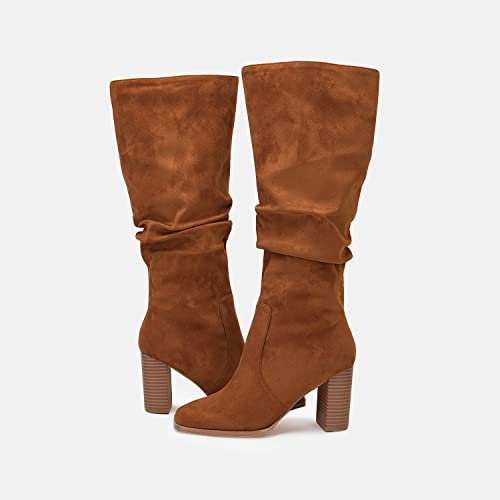 Womens Knee High Chunky Heel Boots Wide Calf T683859