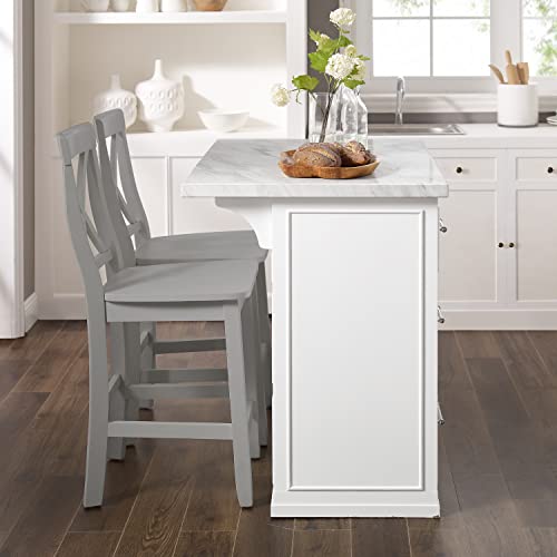 White Kitchen Island with Faux Marble Top T913393