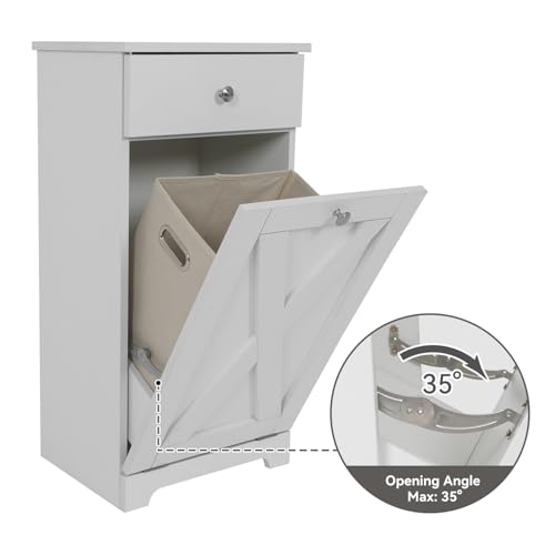 Tilt Out Laundry Hamper Cabinet with Drawer, White B374327