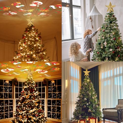 Silver 3D Glitter Christmas Tree Topper with LED Rotating Lights Q176