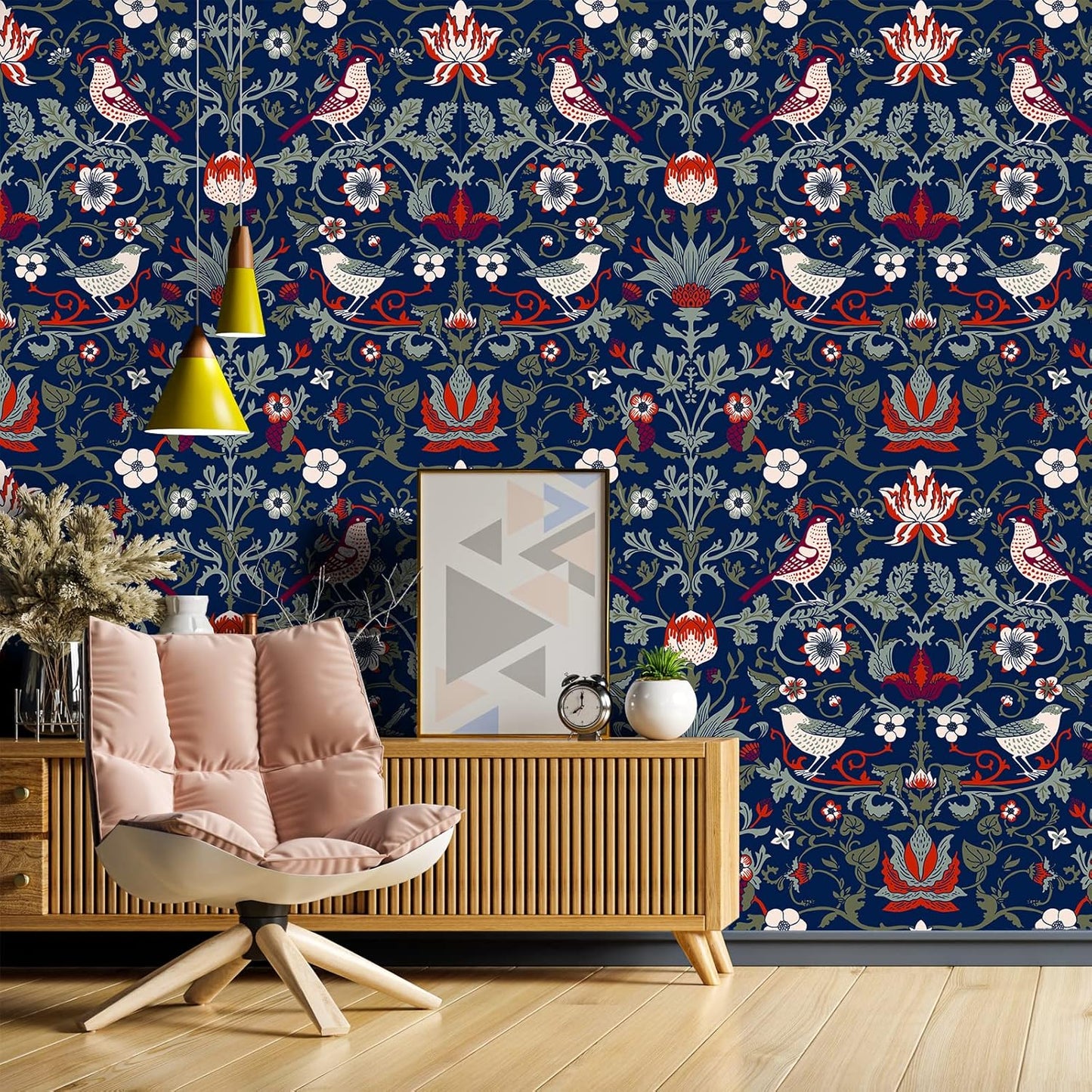Vintage Floral Peel and Stick Wallpaper, Navy Blue, Removable G71581