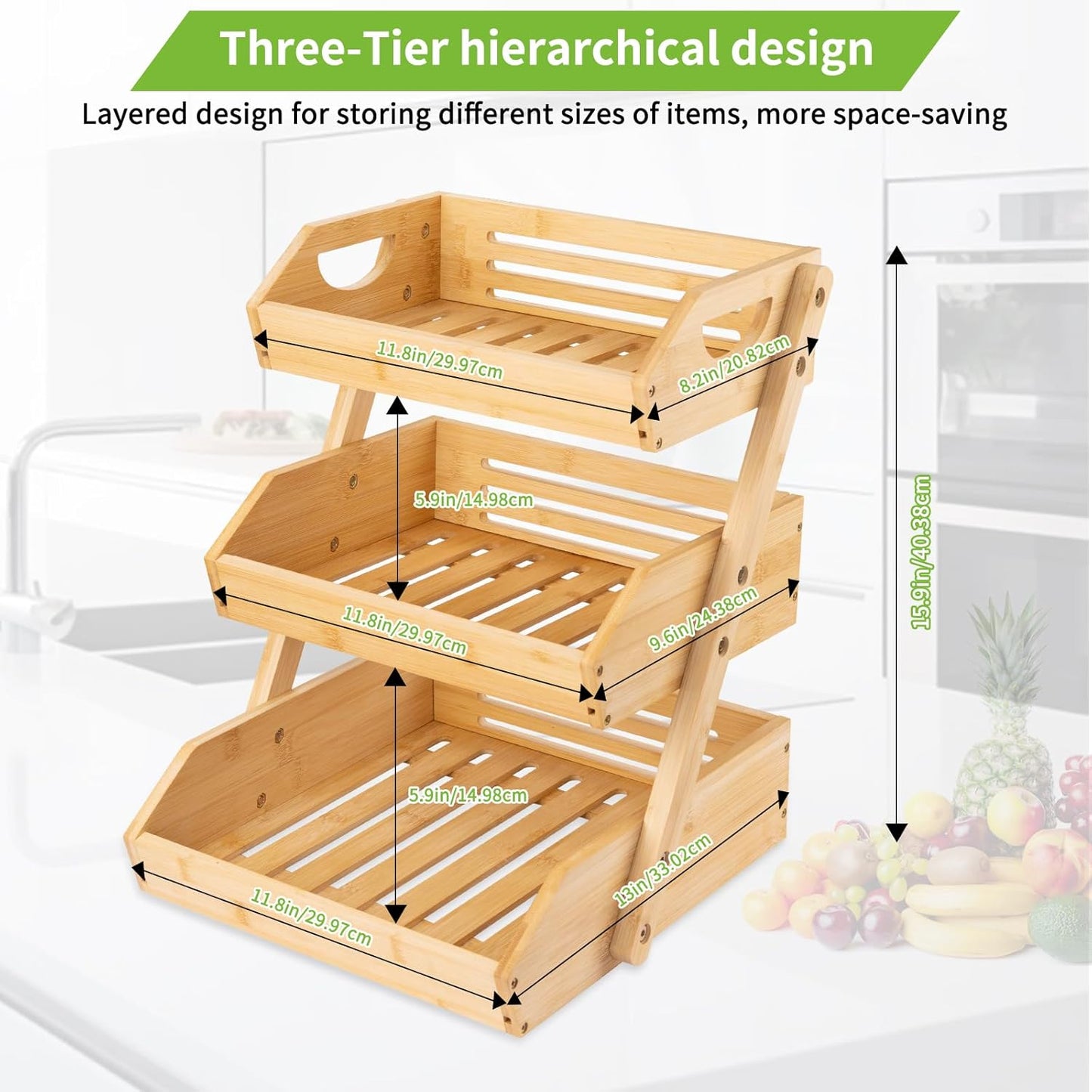 Bamboo 3-Tier Fruit Basket with Banana Hook X626
