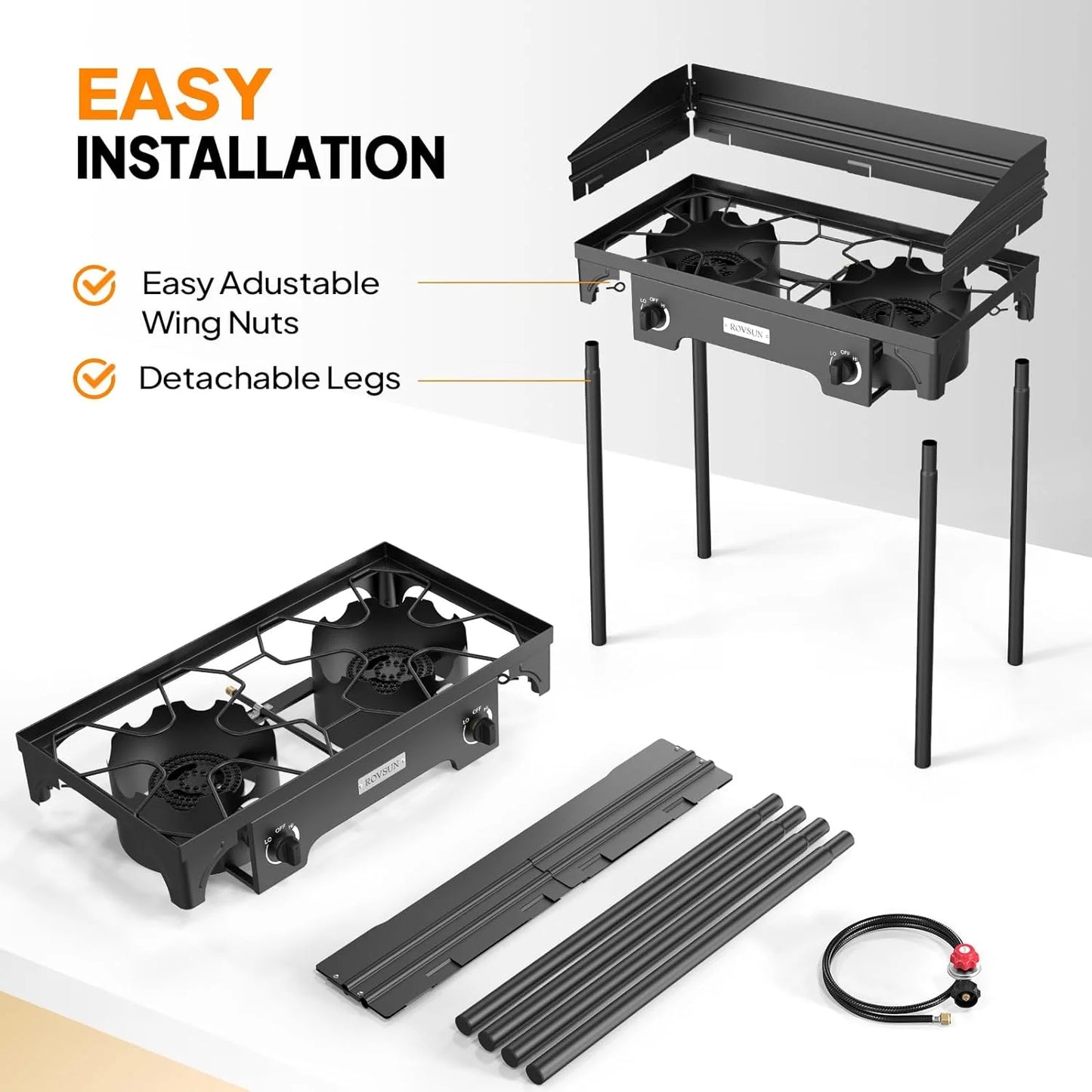 2 Burner Outdoor Propane Gas Stove with Windpanel, Carrying Bag & Regulator P355