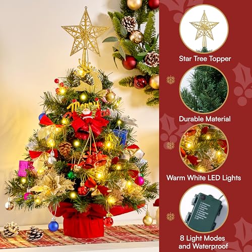 24" Mini Christmas Tree Tabletop Set with LED Lights and Ornaments V8406