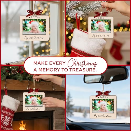 Christmas Ornament Picture Frame - Wooden Landscape Photo Frame for Tree U75225