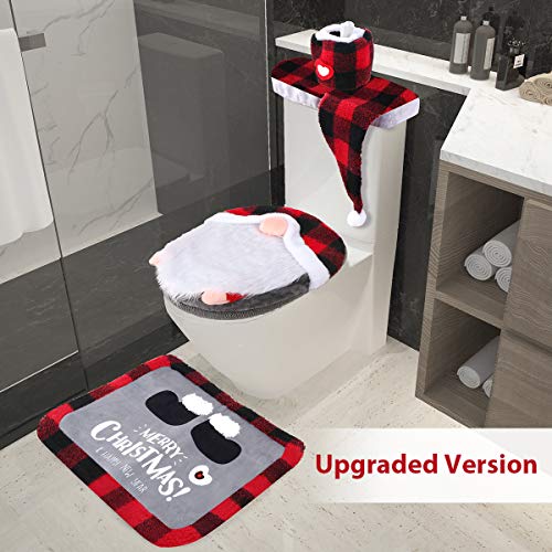 Gnome Toilet Seat Cover and Rug Set of 5, Funny Scandinavian Christmas Bathroom Decorations Q1856