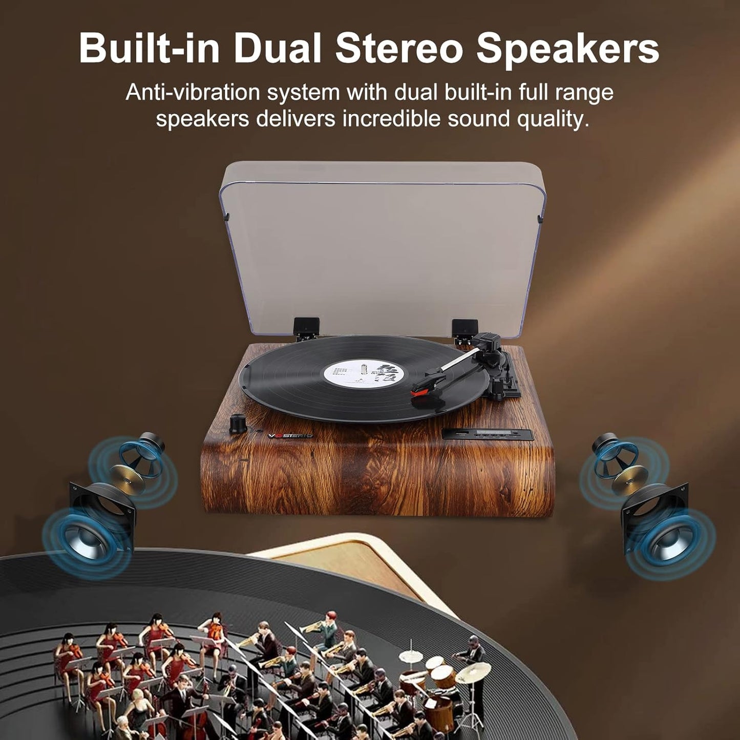 Bluetooth Turntable with Built-in Speakers, Retro Vinyl Player S1155