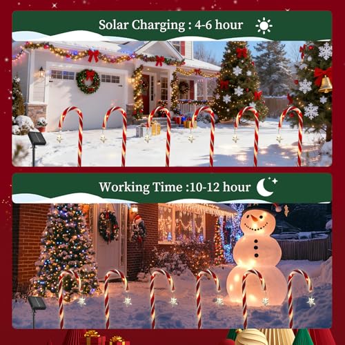 Candy Cane Solar Pathway Lights, 10 Pack, 8 Modes, Waterproof Outdoor Christmas Decor I520847
