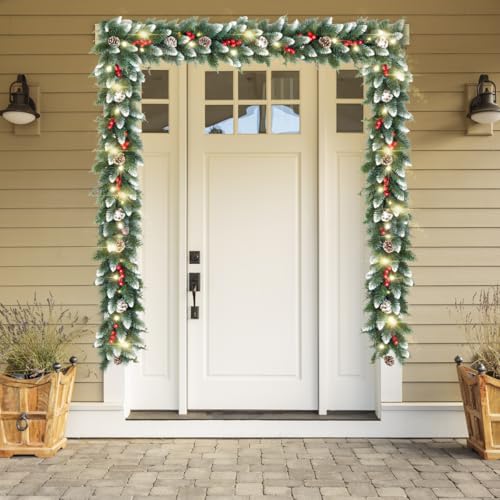 Christmas garland with lights, 9ft, battery operated with timer B505