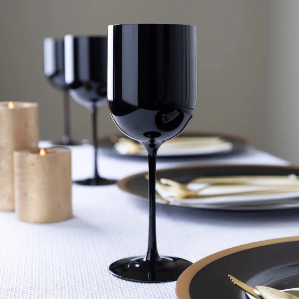 Black Plastic Wine Glasses 12 oz Disposable Shatterproof with Stem U139