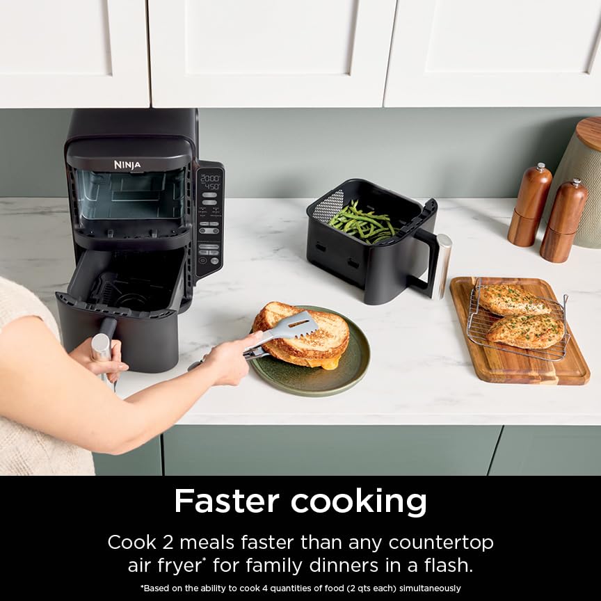Air Fryer, 8 QT DoubleStack 2-Basket, 6-in-1, Roast & Bake, Dishwasher Safe N927