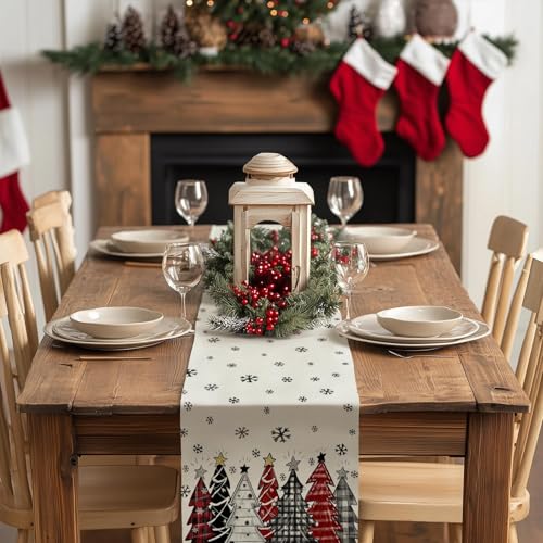Christmas Table Runner 13x72 Inch, Red Winter Holiday Decor S612