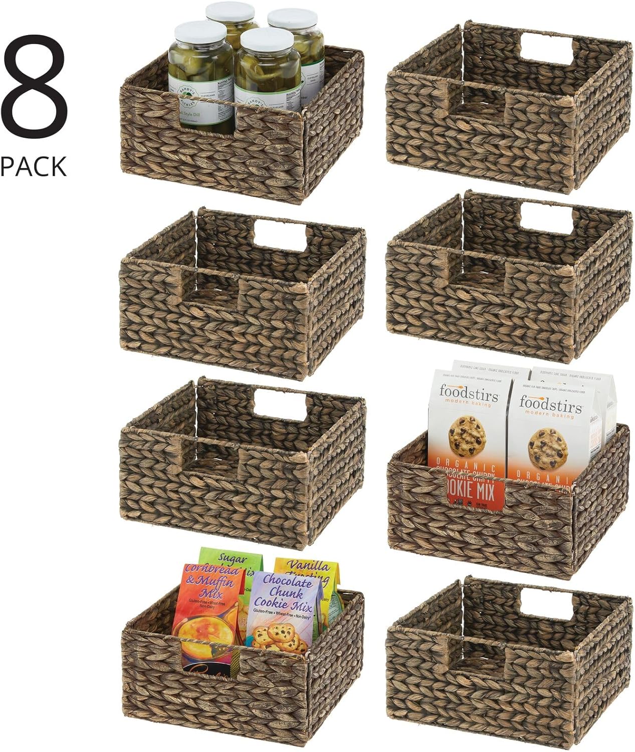 Woven Hyacinth Bin Basket Organizer with Handles - Foldable Storage for Kitchen Pantry, Cabinet, Cupboard X957