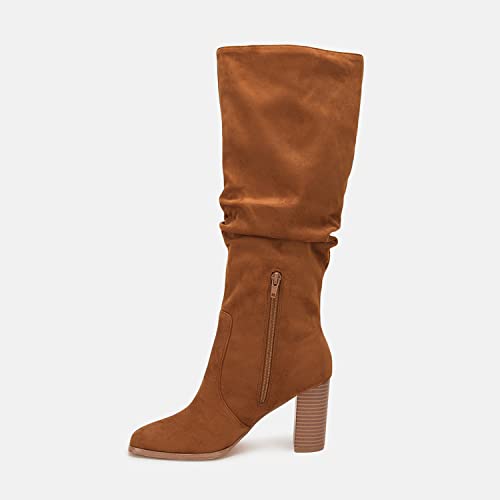 Womens Knee High Chunky Heel Boots Wide Calf T683859