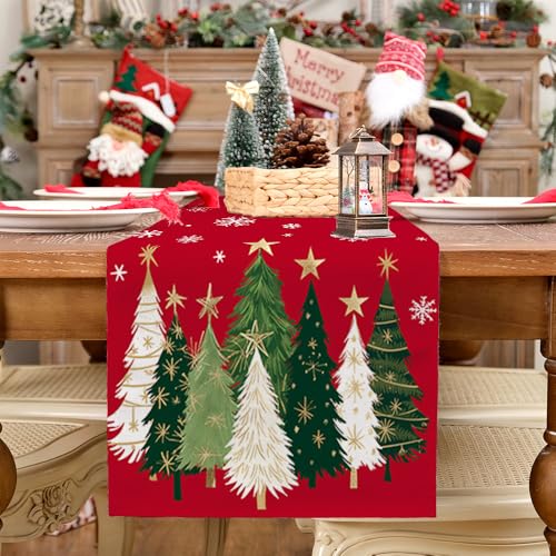 Christmas Table Runner 13x72 Inch, Red Winter Holiday Decor S612