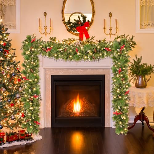 Christmas Garland with Lights, 50 LEDs, 9FT Battery Operated J339360