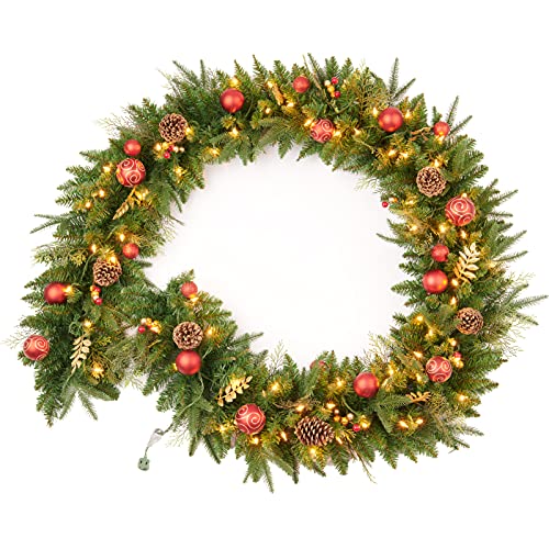 Pre-lit Christmas Garland 9ft with 50 LED Lights, Battery Operated I824