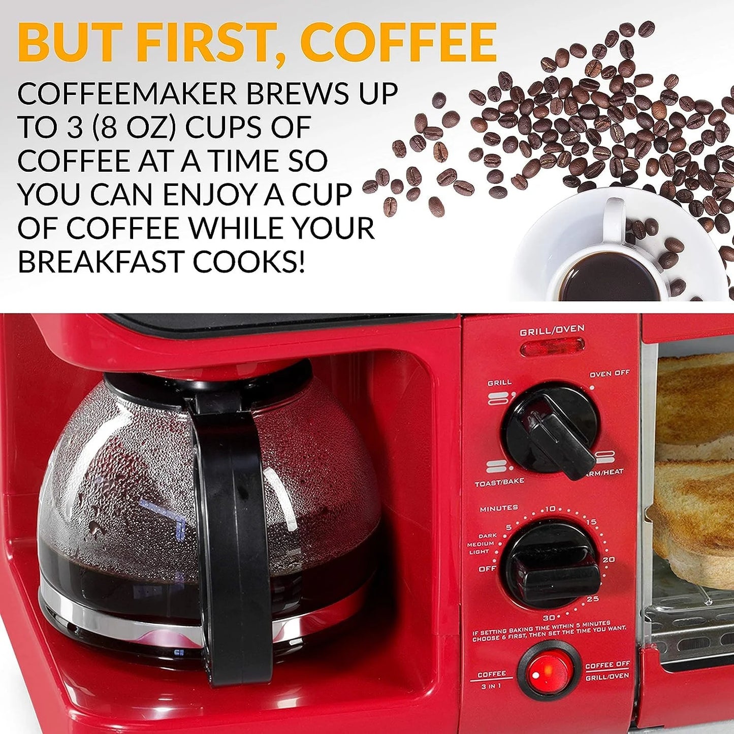 3-in-1 Breakfast Station with Coffee Maker, Griddle, and Toaster Oven E4707