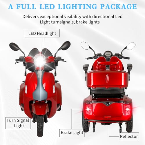 Heavy Duty 3 Wheel Mobility Scooter for Adults, 500 lbs Capacity, Red X9763
