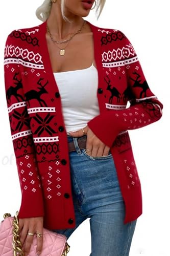 Funny Christmas Cardigan for Women Open Front Knit Coat U698