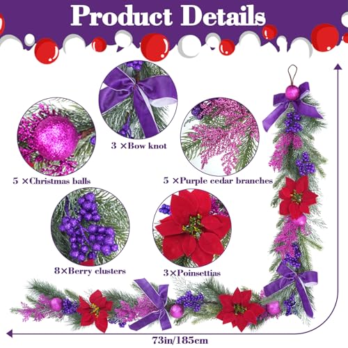 6.6 ft Christmas Garland with Faux Cedar and Glitter Berry H2007