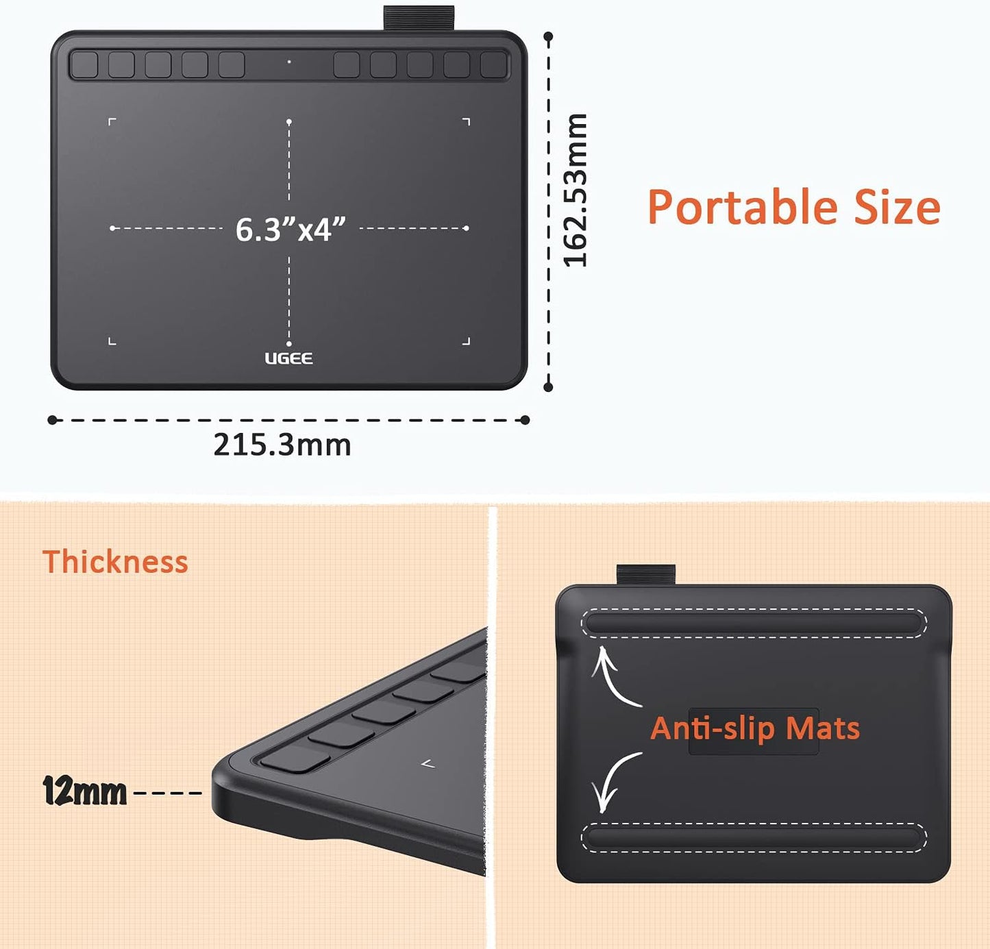 Graphics Drawing Tablet with Battery-Free Stylus and 8192 Pressure Levels F612198