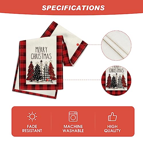 Buffalo Plaid Christmas Trees Table Runner, Winter Holiday Kitchen Dining Decor, 13 x 108 Inch A940