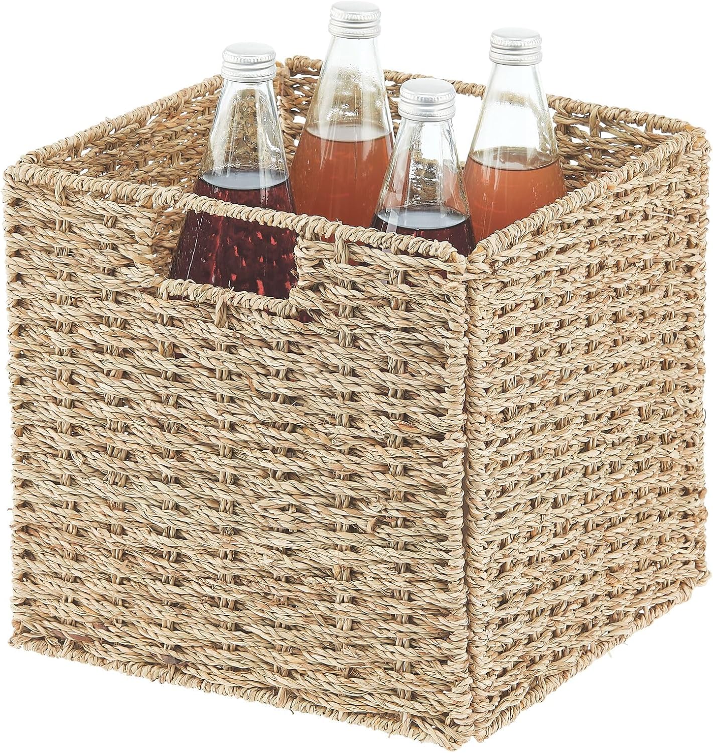 Seagrass Woven Cube Basket Organizer with Handles, 4 Pack, Natural/Tan Q244
