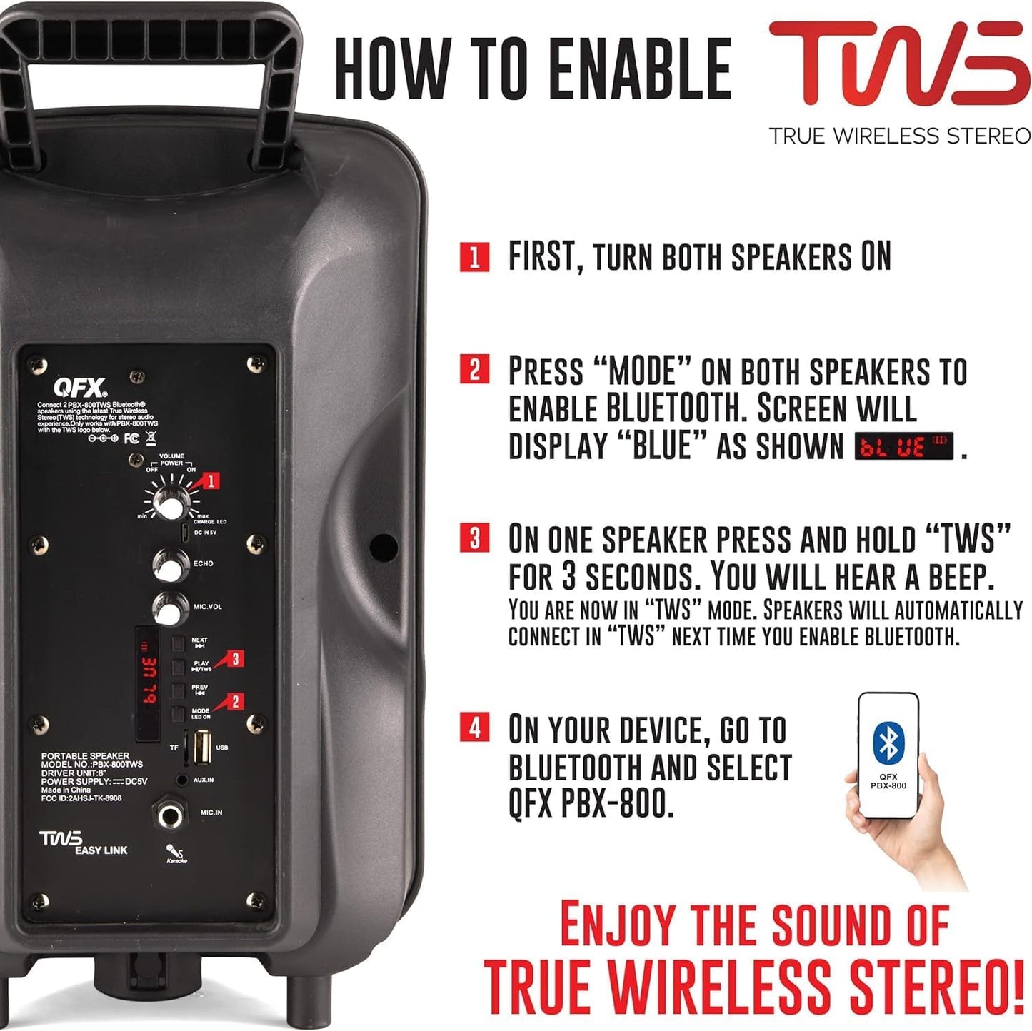 8-Inch TWS Bluetooth Stereo PA System with 2 Microphones and Stands J937036