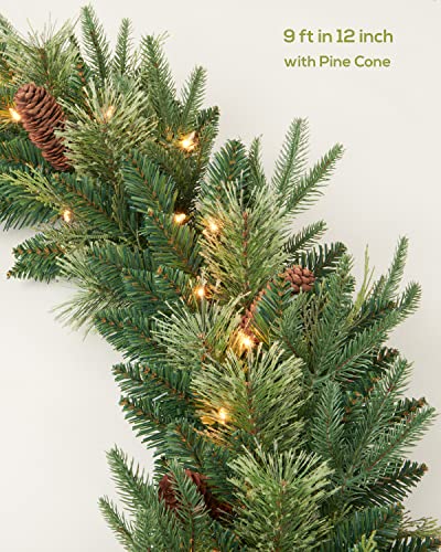 Pre-lit Christmas Garland 9ft with 50 LED Lights, Battery Operated I824