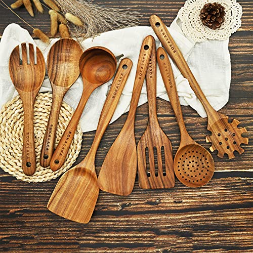 Christmas Wooden Spoons for Cooking, 10 Pcs Natural Teak Kitchen Utensils Set S557967