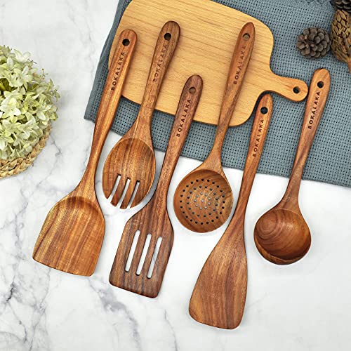 Christmas Wooden Spoons for Cooking, 10 Pcs Natural Teak Kitchen Utensils Set S557967
