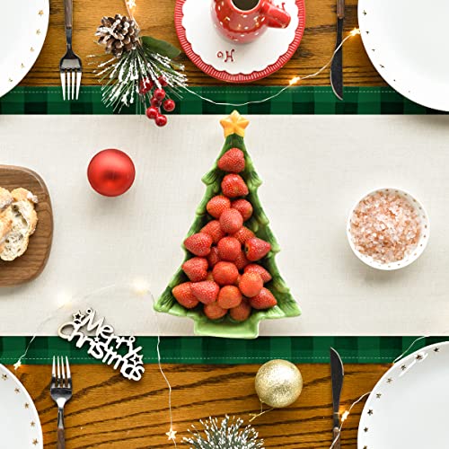 Buffalo Plaid Christmas Trees Table Runner, Winter Holiday Kitchen Dining Decor, 13 x 108 Inch A940