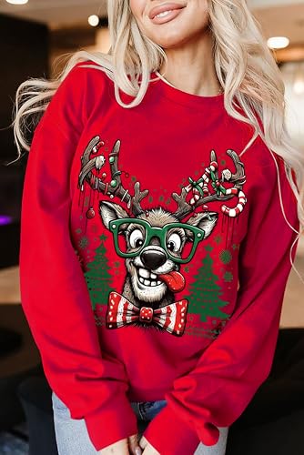 Funny Reindeer Graphic Sweatshirt Oversized Christmas Pullover J1348