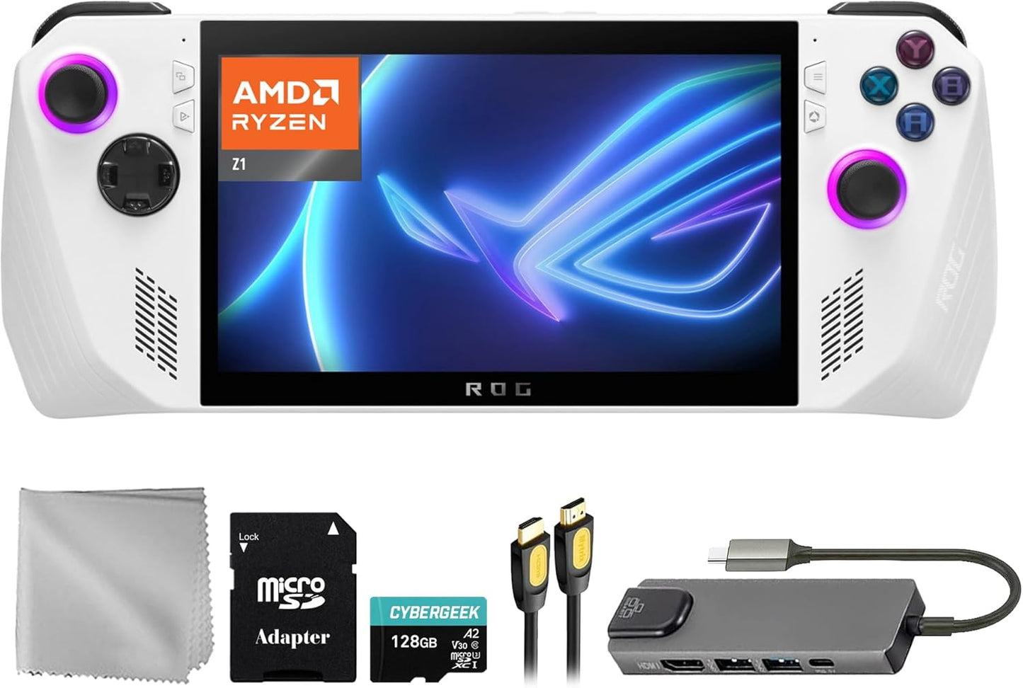 ASUS ROG Ally 512GB Gaming Handheld 7-inch Touchscreen 120Hz FHD 1080p AMD Ryzen Z1 Processor, Hub, 128GB MicroSD Card, 4 Accessories: 5 in 1 Bundle