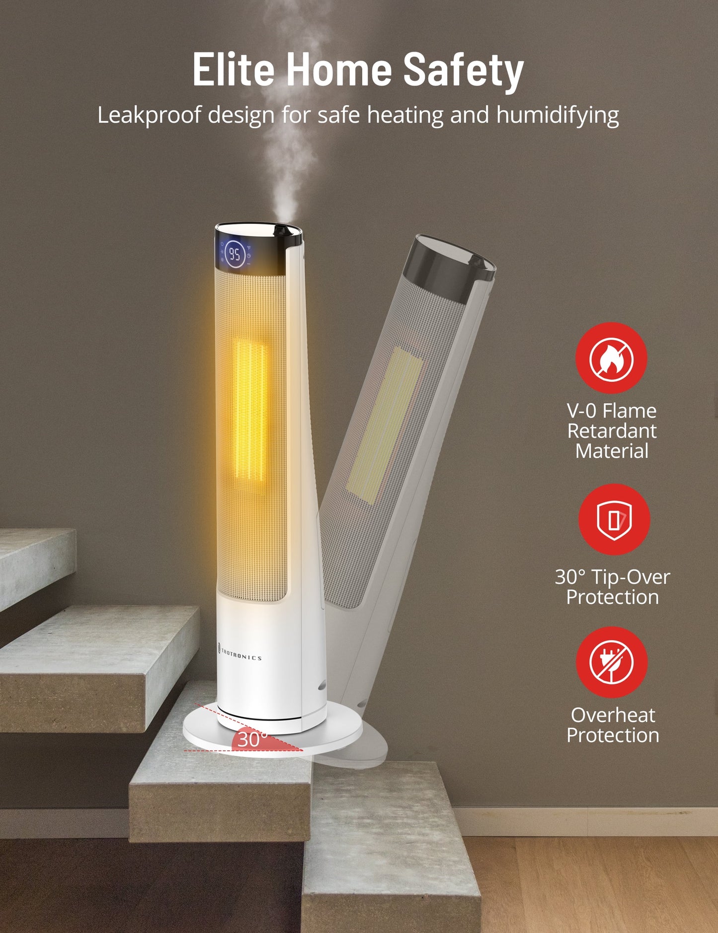 Tower Space Heater with Humidifier, 3 Heat Levels, 12H Timer K6307