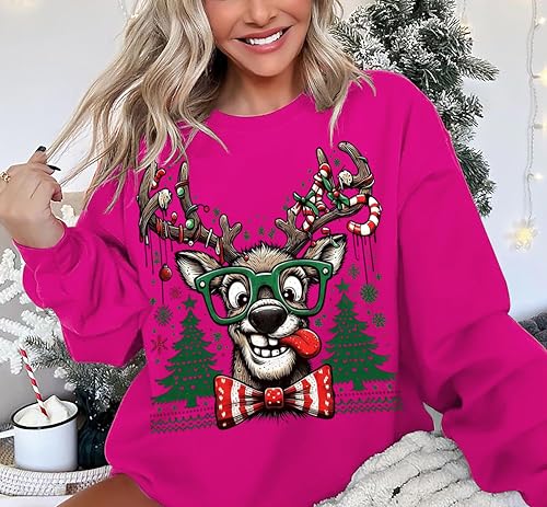 Funny Reindeer Graphic Sweatshirt Oversized Christmas Pullover J1348