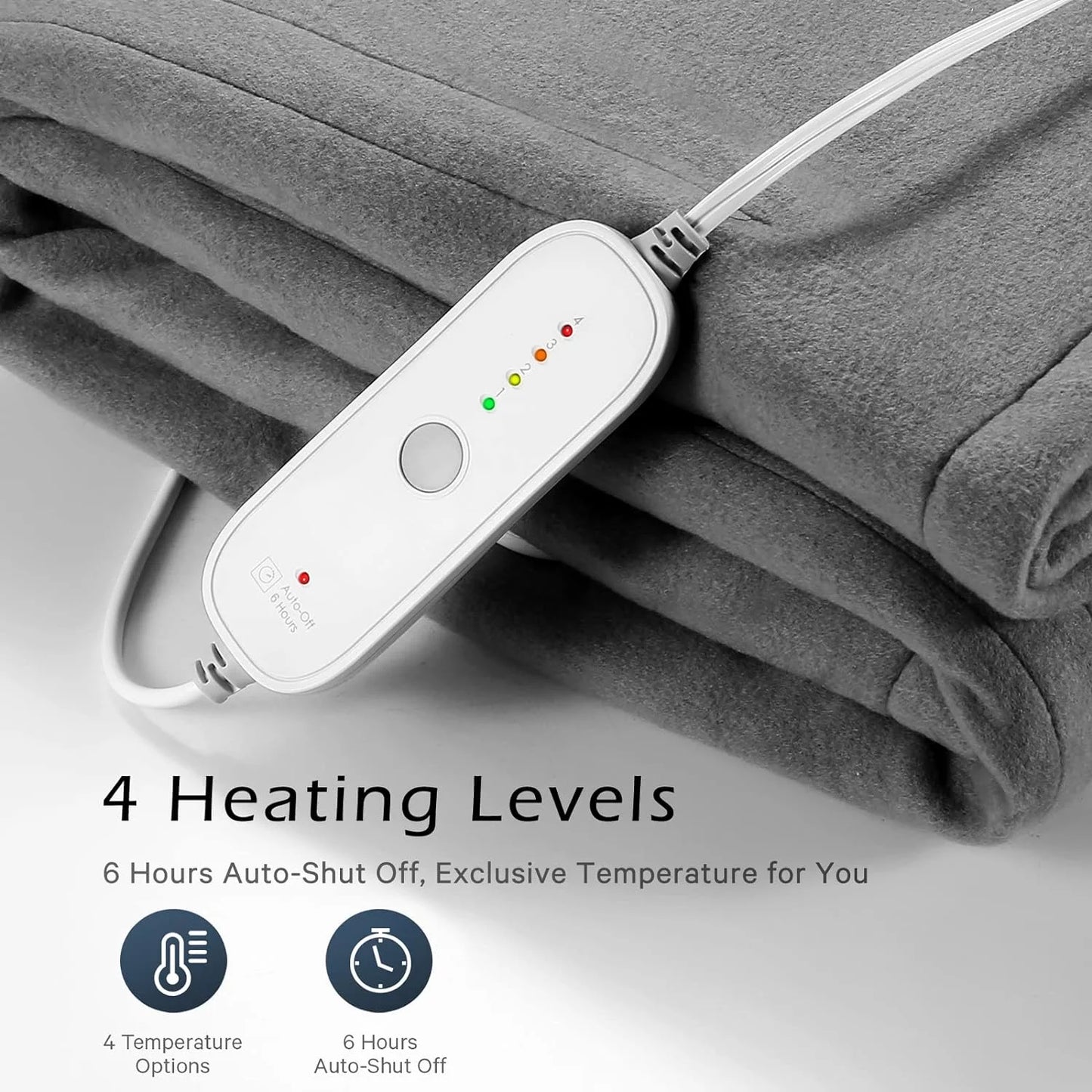 Heated Fleece Throw Blanket with Auto-off, 4 Heat Settings R601